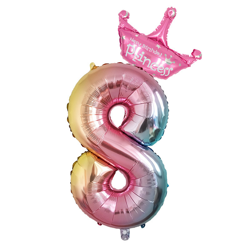 Gradient Color Crown Digital Balloon Children's Birthday Decoration Balloon Digital Crown Aluminum Film Balloon Gradient Color Crown Digital Balloon Children's Birthday Decoration Balloon Digital Crown Aluminum Film Balloon