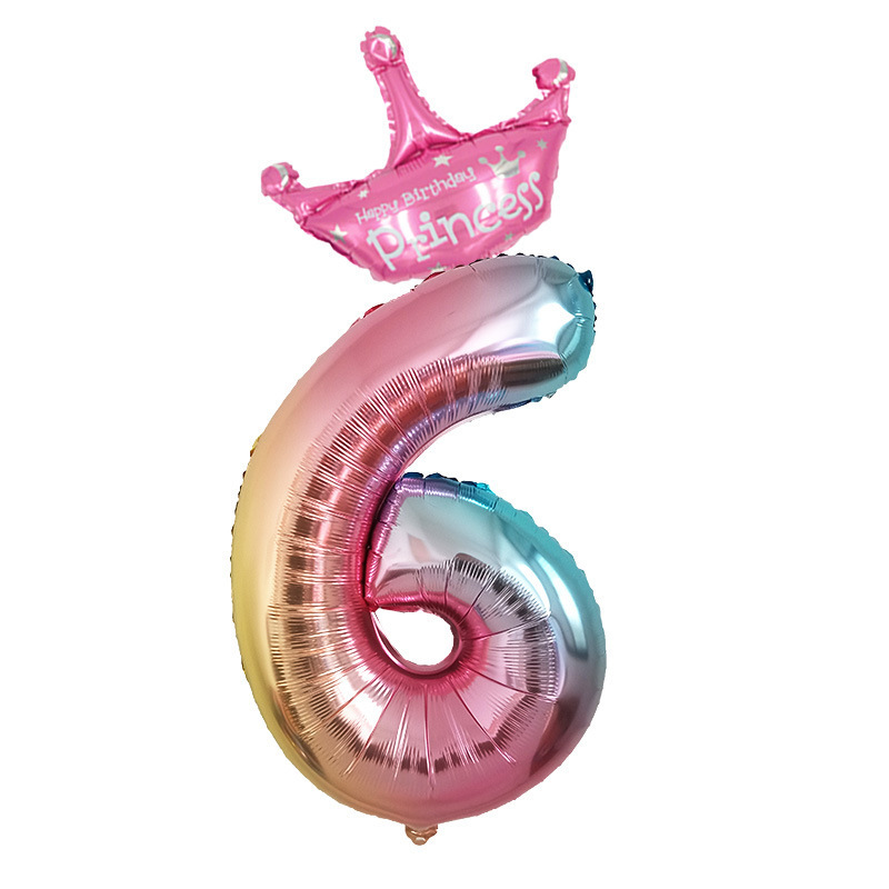 Gradient Color Crown Digital Balloon Children's Birthday Decoration Balloon Digital Crown Aluminum Film Balloon Gradient Color Crown Digital Balloon Children's Birthday Decoration Balloon Digital Crown Aluminum Film Balloon