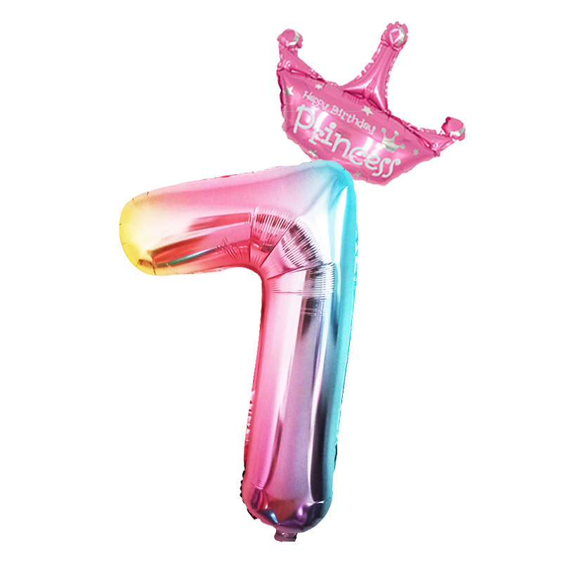 Gradient Color Crown Digital Balloon Children's Birthday Decoration Balloon Digital Crown Aluminum Film Balloon Gradient Color Crown Digital Balloon Children's Birthday Decoration Balloon Digital Crown Aluminum Film Balloon
