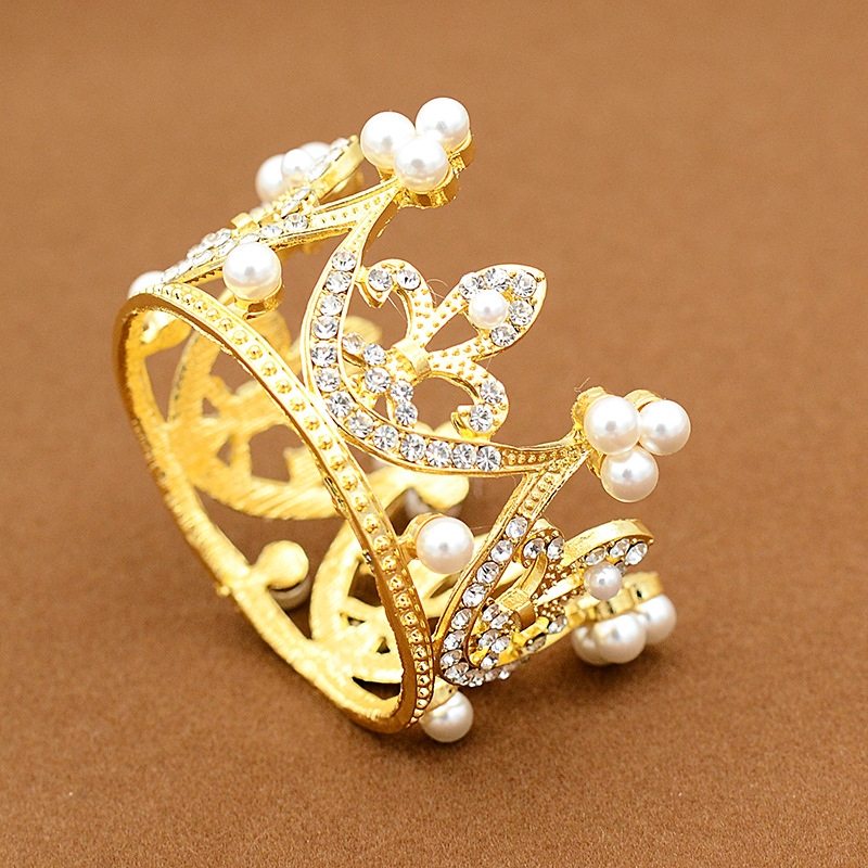 Children&#039;s round Cake Crown Gift Baking Decoration Accessories Birthday Alloy Pearl Small Hair Accessory Accessories and Decorations