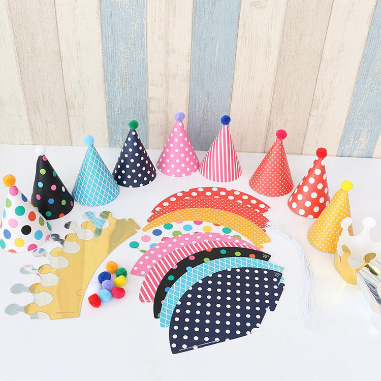 Birthday Party Polka Dot Pompon Party Hat Crown Hat Set Baby Full-Year One Month Old Photo Props Birthday Crown