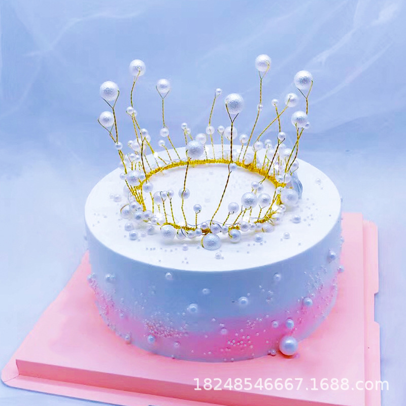 Factory Direct Handmade round Pearl Crown Cake Decoration Red Bright Frosted with Light Optional Birthday Crown Factory Direct Handmade round Pearl Crown Cake Decoration Red Bright Frosted with Light Optional Birthday Crown