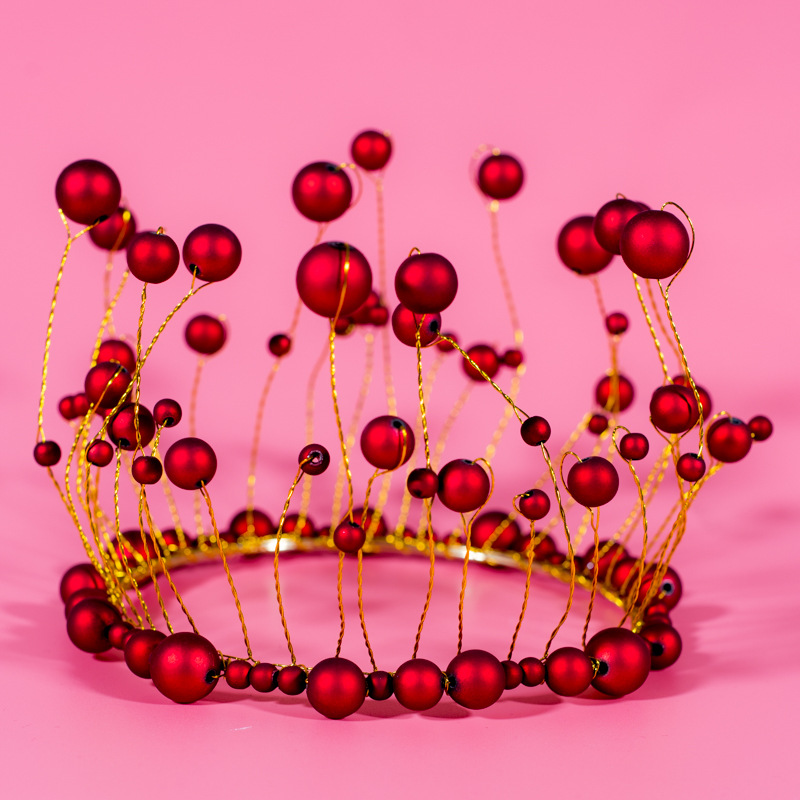 Factory Direct Handmade round Pearl Crown Cake Decoration Red Bright Frosted with Light Optional Birthday Crown Factory Direct Handmade round Pearl Crown Cake Decoration Red Bright Frosted with Light Optional Birthday Crown
