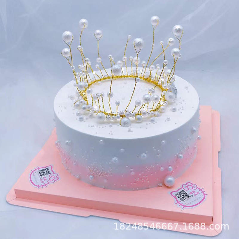 Factory Direct Handmade round Pearl Crown Cake Decoration Red Bright Frosted with Light Optional Birthday Crown Factory Direct Handmade round Pearl Crown Cake Decoration Red Bright Frosted with Light Optional Birthday Crown