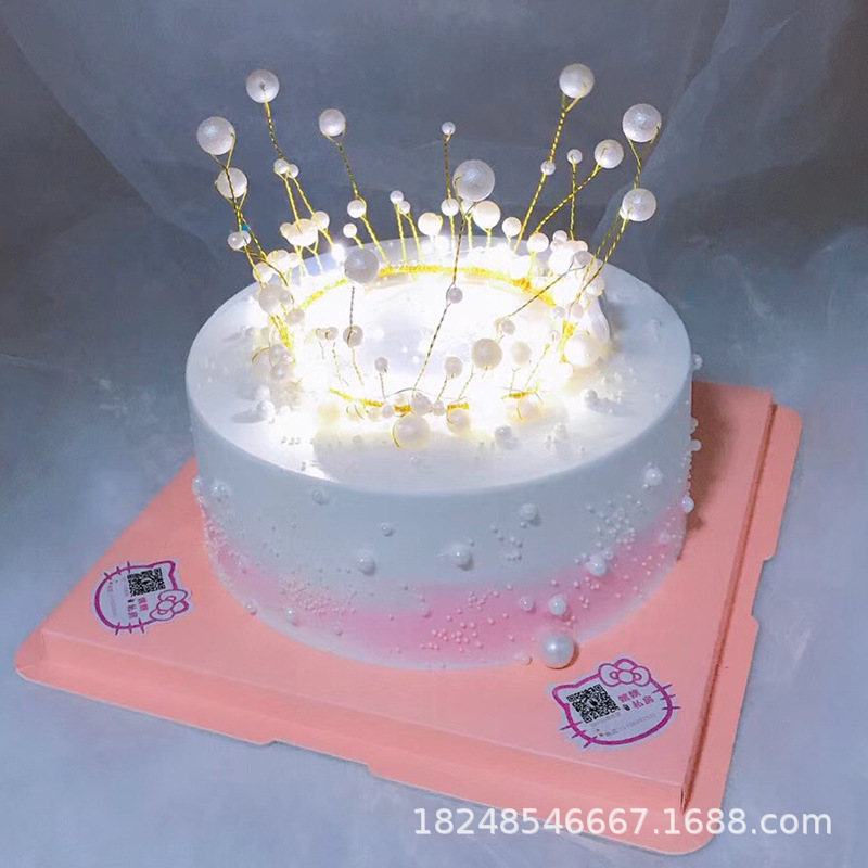 Factory Direct Handmade round Pearl Crown Cake Decoration Red Bright Frosted with Light Optional Birthday Crown Factory Direct Handmade round Pearl Crown Cake Decoration Red Bright Frosted with Light Optional Birthday Crown