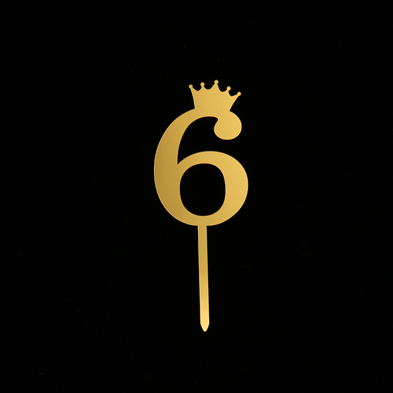 Acrylic Cake Plug-in Crown Mirror Large Inserts Birthday Golden Number Decorative Flag