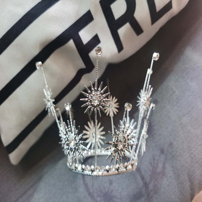 Birthday Cake Decoration Baking Crown SUNFLOWER Wrought Iron Rhinestone Decoration round Headdress Queen Crown Bridal Ornament