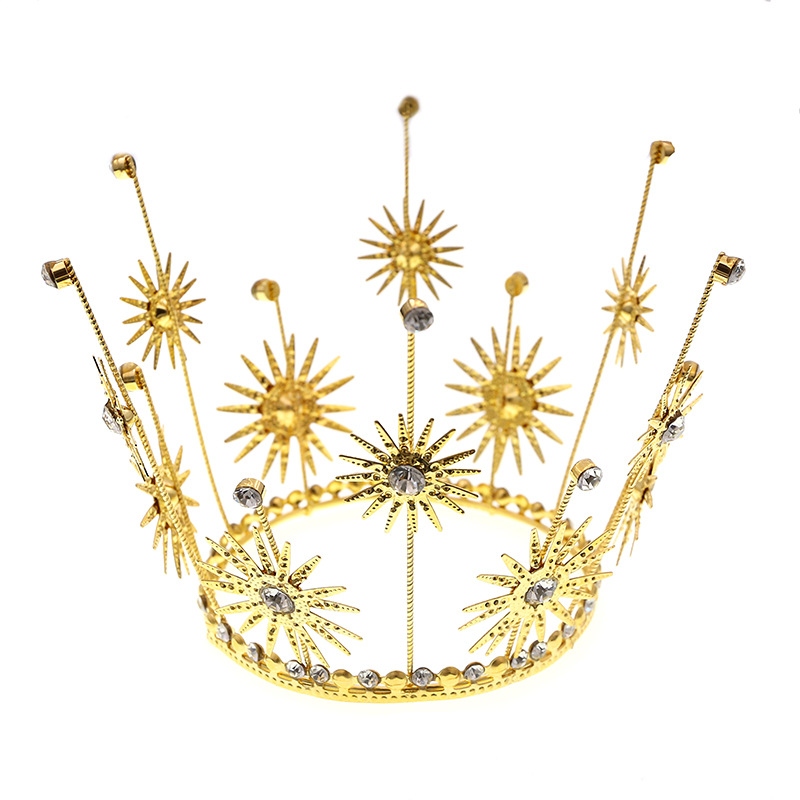 Birthday Cake Decoration Baking Crown SUNFLOWER Wrought Iron Rhinestone Decoration round Headdress Queen Crown Bridal Ornament