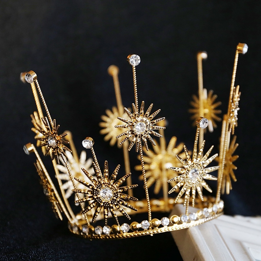 Birthday Cake Decoration Baking Crown SUNFLOWER Wrought Iron Rhinestone Decoration round Headdress Queen Crown Bridal Ornament