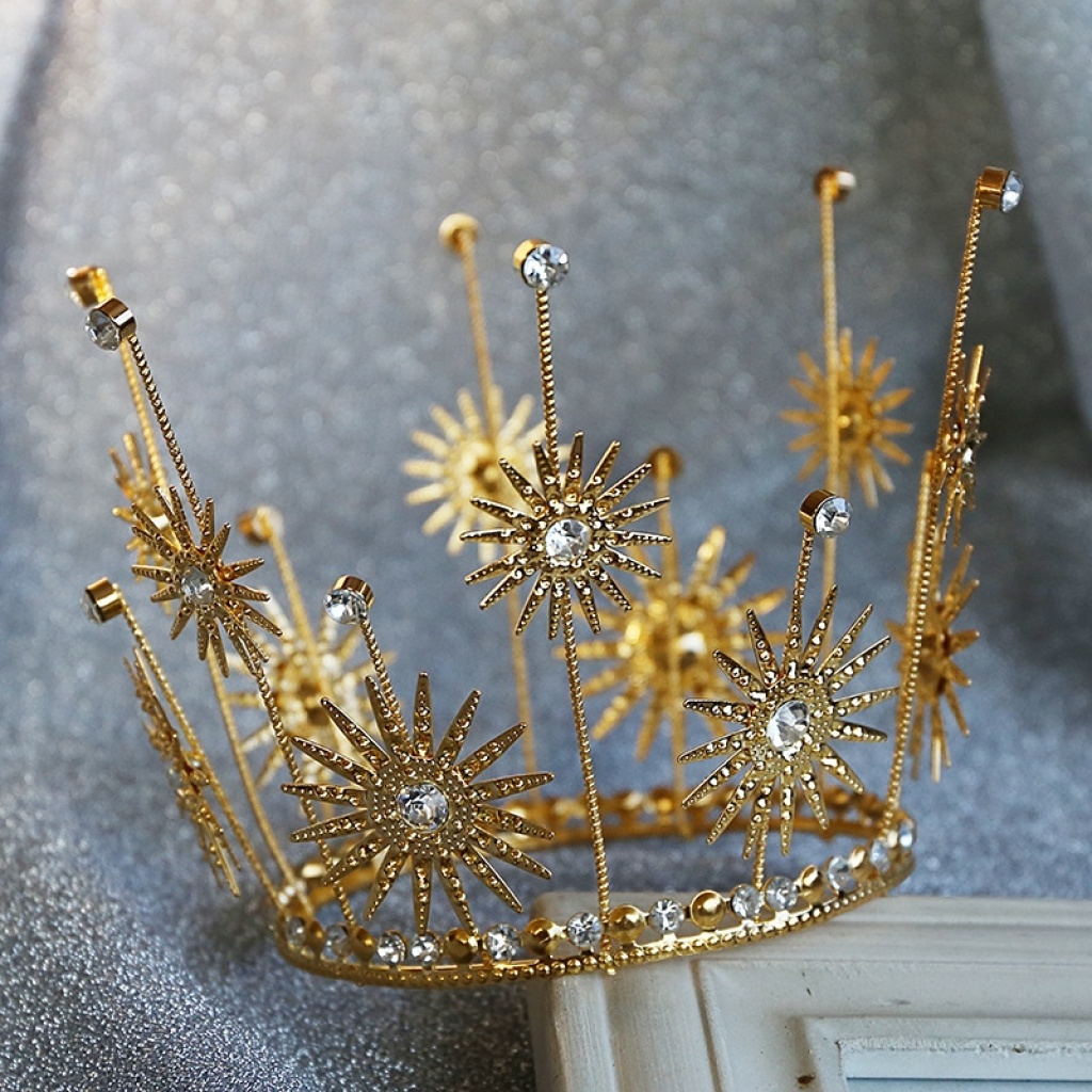 Birthday Cake Decoration Baking Crown SUNFLOWER Wrought Iron Rhinestone Decoration round Headdress Queen Crown Bridal Ornament