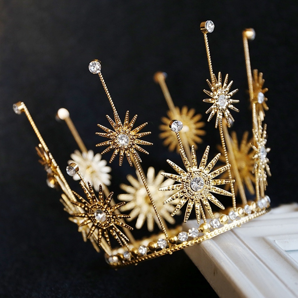Birthday Cake Decoration Baking Crown SUNFLOWER Wrought Iron Rhinestone Decoration round Headdress Queen Crown Bridal Ornament