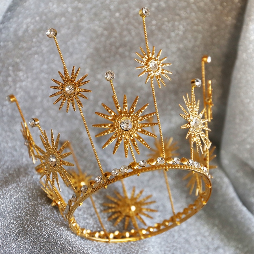 Birthday Cake Decoration Baking Crown SUNFLOWER Wrought Iron Rhinestone Decoration round Headdress Queen Crown Bridal Ornament