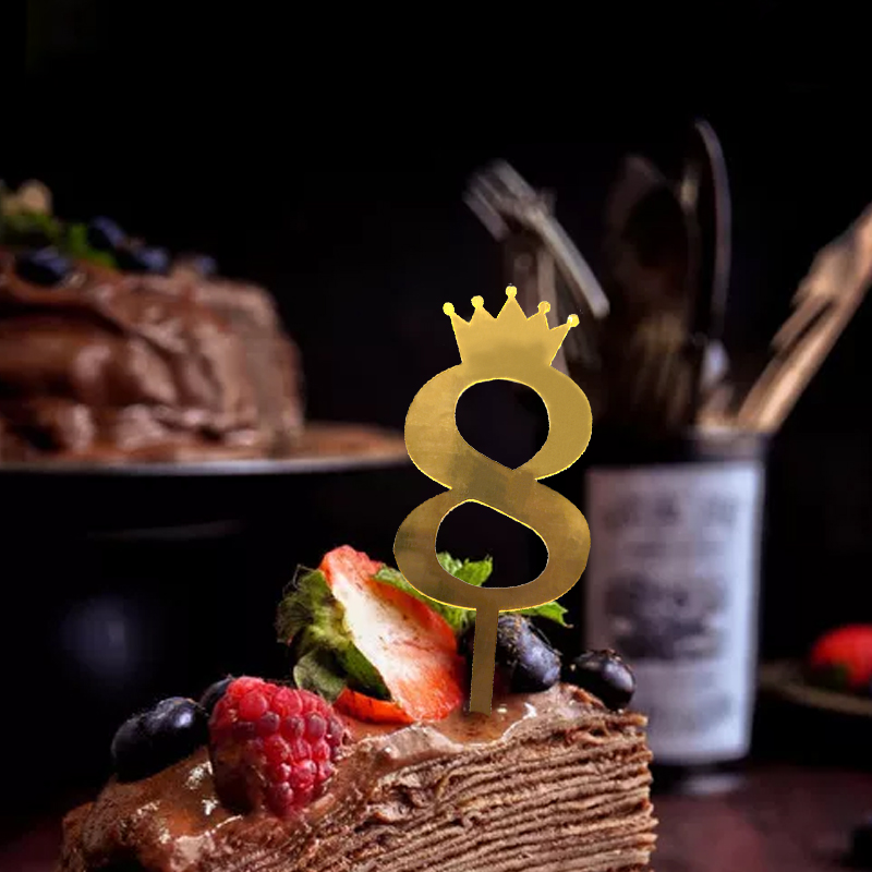 Birthday Full-Year Decorative Gold Silver Rose Gold Crown 0 1 5 8 Number Cake Inserting Card Acrylic