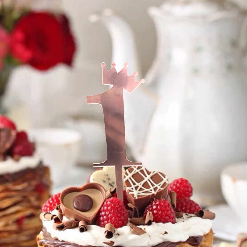 Birthday Full-Year Decorative Gold Silver Rose Gold Crown 0 1 5 8 Number Cake Inserting Card Acrylic