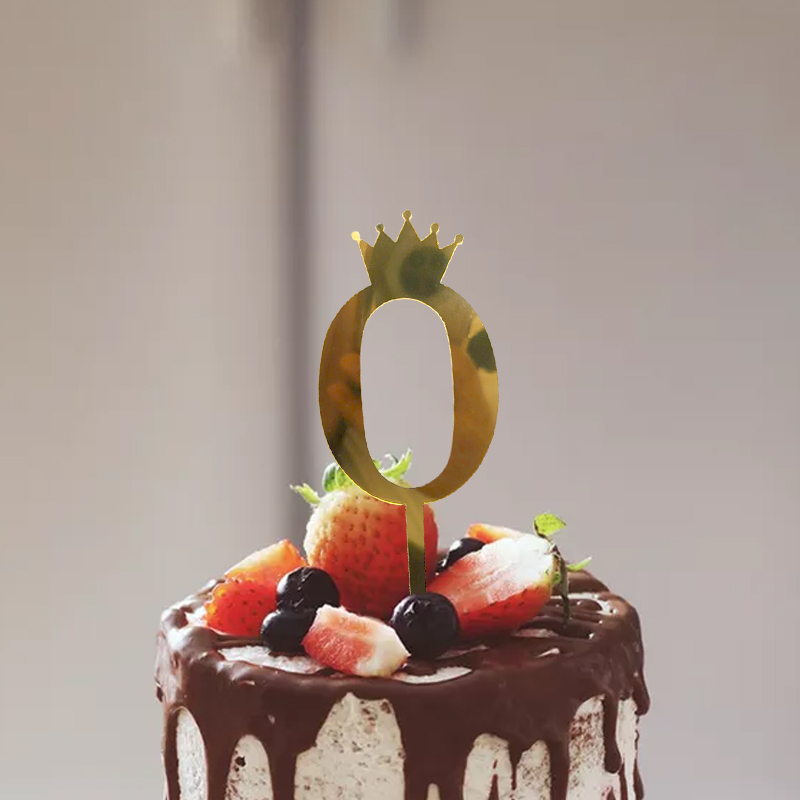 Birthday Full-Year Decorative Gold Silver Rose Gold Crown 0 1 5 8 Number Cake Inserting Card Acrylic