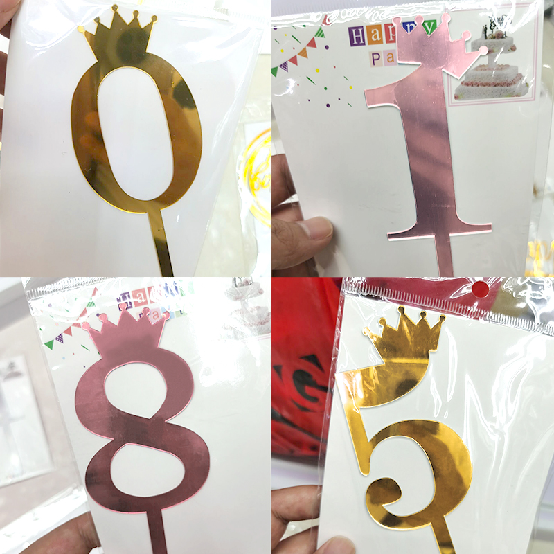 Birthday Full-Year Decorative Gold Silver Rose Gold Crown 0 1 5 8 Number Cake Inserting Card Acrylic