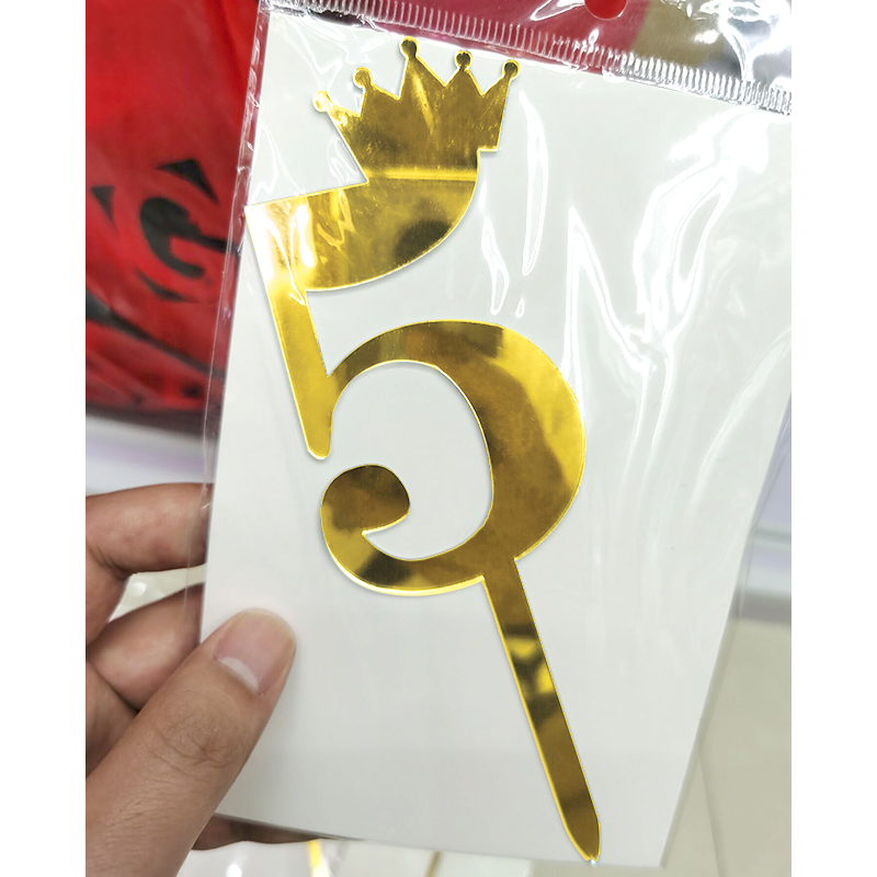 Birthday Full-Year Decorative Gold Silver Rose Gold Crown 0 1 5 8 Number Cake Inserting Card Acrylic