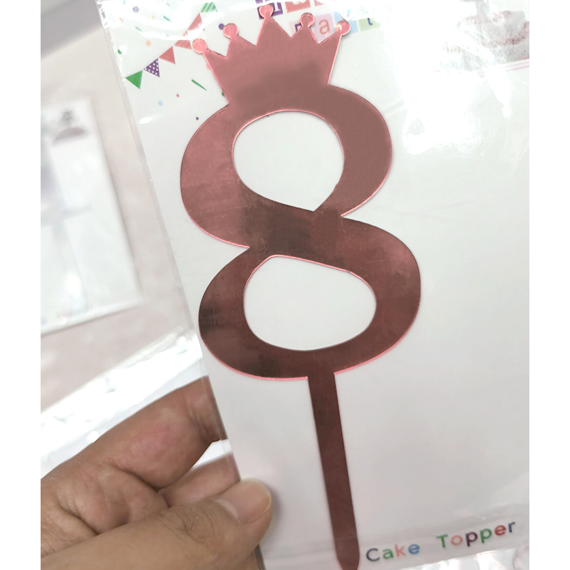 Birthday Full-Year Decorative Gold Silver Rose Gold Crown 0 1 5 8 Number Cake Inserting Card Acrylic