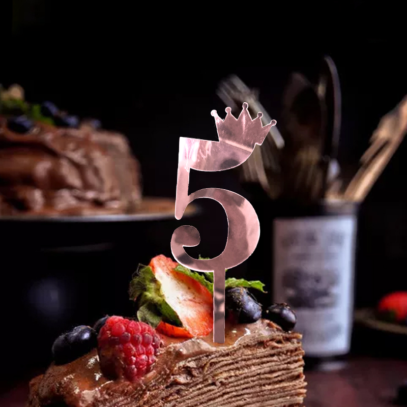Birthday Full-Year Decorative Gold Silver Rose Gold Crown 0 1 5 8 Number Cake Inserting Card Acrylic