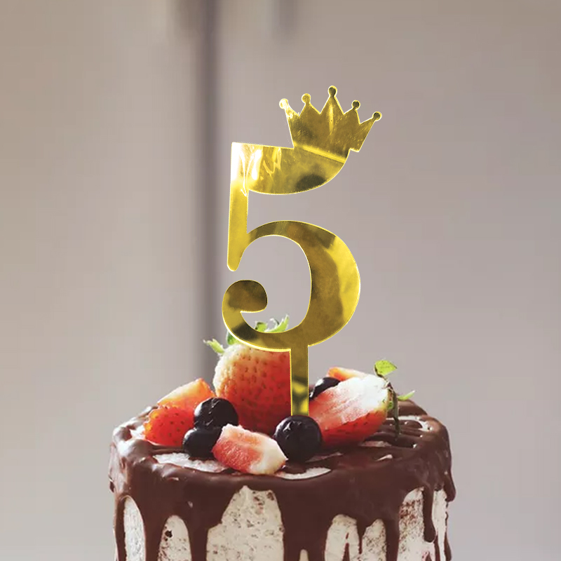 Birthday Full-Year Decorative Gold Silver Rose Gold Crown 0 1 5 8 Number Cake Inserting Card Acrylic