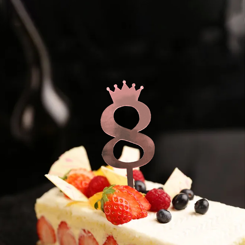 Birthday Full-Year Decorative Gold Silver Rose Gold Crown 0 1 5 8 Number Cake Inserting Card Acrylic