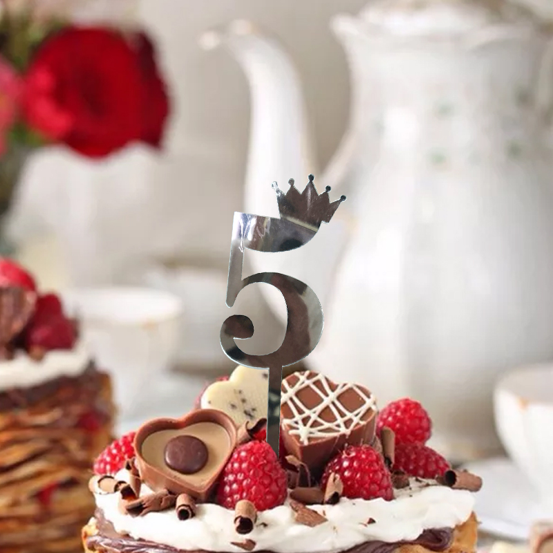 Birthday Full-Year Decorative Gold Silver Rose Gold Crown 0 1 5 8 Number Cake Inserting Card Acrylic