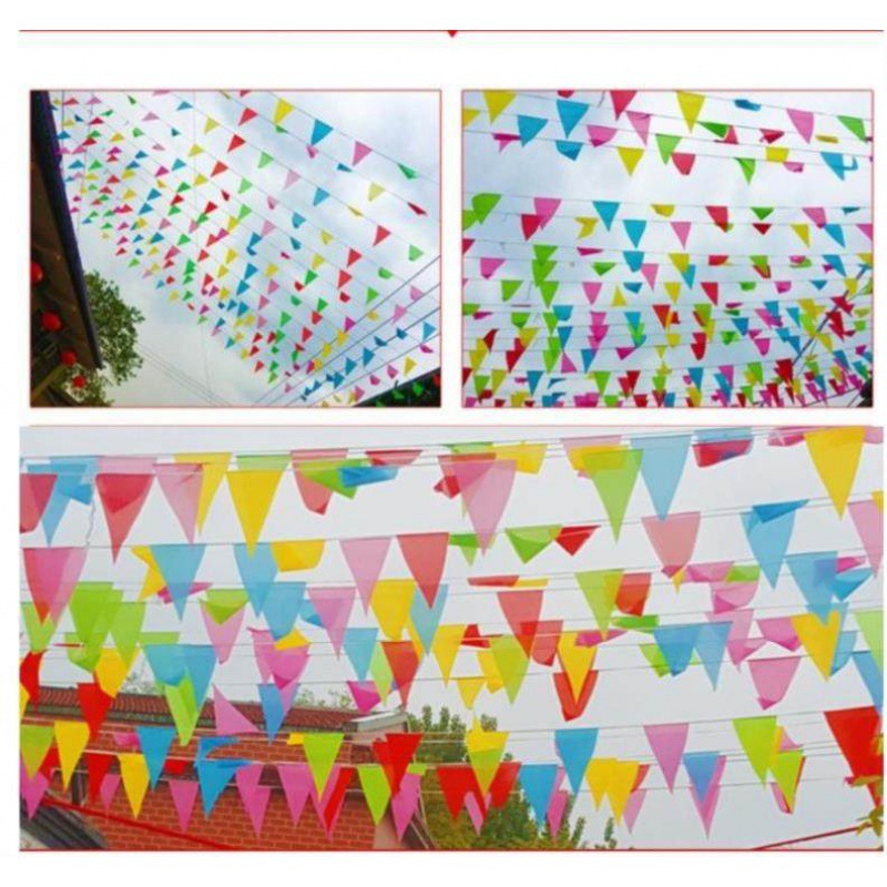 The celebration. Triangle flag decoration yoga studio at the door of the party barbecue red lantern new cotton hemp string flags flag