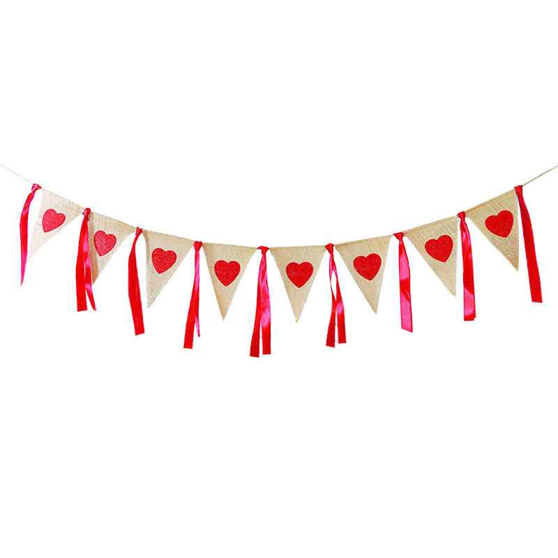 Marriage Engagement Party Decoration Garland Red Ribbon White Lace Love Heart Garland Linen Triangle Hanging Flag Marriage Engagement Party Decoration Garland Red Ribbon White Lace Love Heart Garland Linen Triangle Hanging Flag
