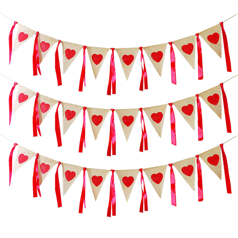 Marriage Engagement Party Decoration Garland Red Ribbon White Lace Love Heart Garland Linen Triangle Hanging Flag Marriage Engagement Party Decoration Garland Red Ribbon White Lace Love Heart Garland Linen Triangle Hanging Flag