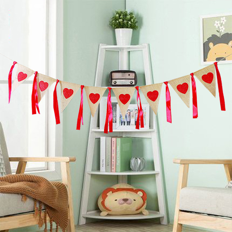Marriage Engagement Party Decoration Garland Red Ribbon White Lace Love Heart Garland Linen Triangle Hanging Flag Marriage Engagement Party Decoration Garland Red Ribbon White Lace Love Heart Garland Linen Triangle Hanging Flag