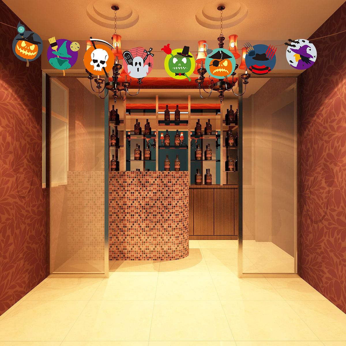 Halloween Triangle Hanging Flag Skull Pumpkin Paper Latte Art Halloween Party Decorations Halloween Hanging Flag