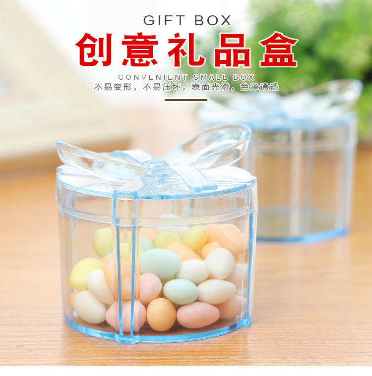 European PS Plastic Wedding Candies Box Transparent Bow Decoration Wedding Candies Box Cylinder Small Cardboard Storage Box Creative Candy Box