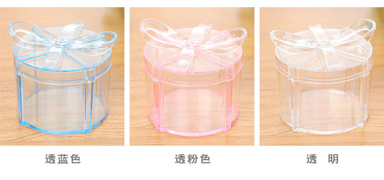 European PS Plastic Wedding Candies Box Transparent Bow Decoration Wedding Candies Box Cylinder Small Cardboard Storage Box Creative Candy Box