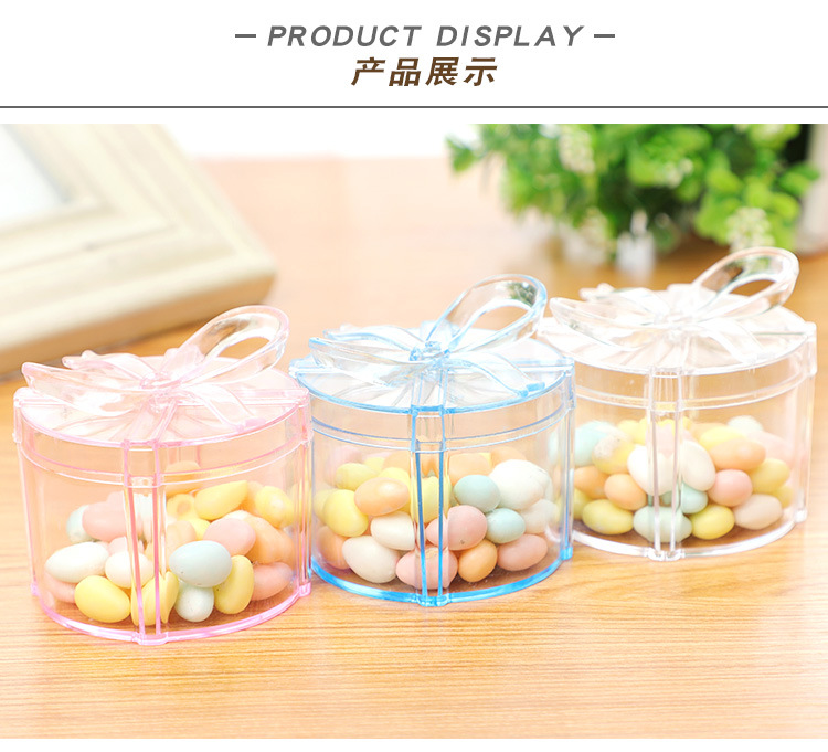 European PS Plastic Wedding Candies Box Transparent Bow Decoration Wedding Candies Box Cylinder Small Cardboard Storage Box Creative Candy Box