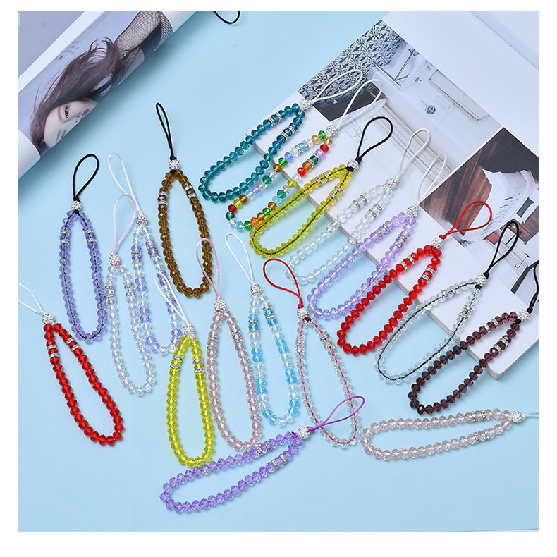 2020 New Handmade Crystal Beads Fashion Mobile Phone Lanyard DIY Korean Style Jade Beads Short Wrist Lanyard Wholesale