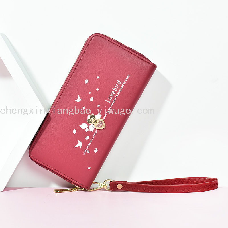 Women&#039;s Wallet Single-Pull Love Zipper Wrist Strap Clutch Korean Fashion Large Capacity Mobile Phone Bag