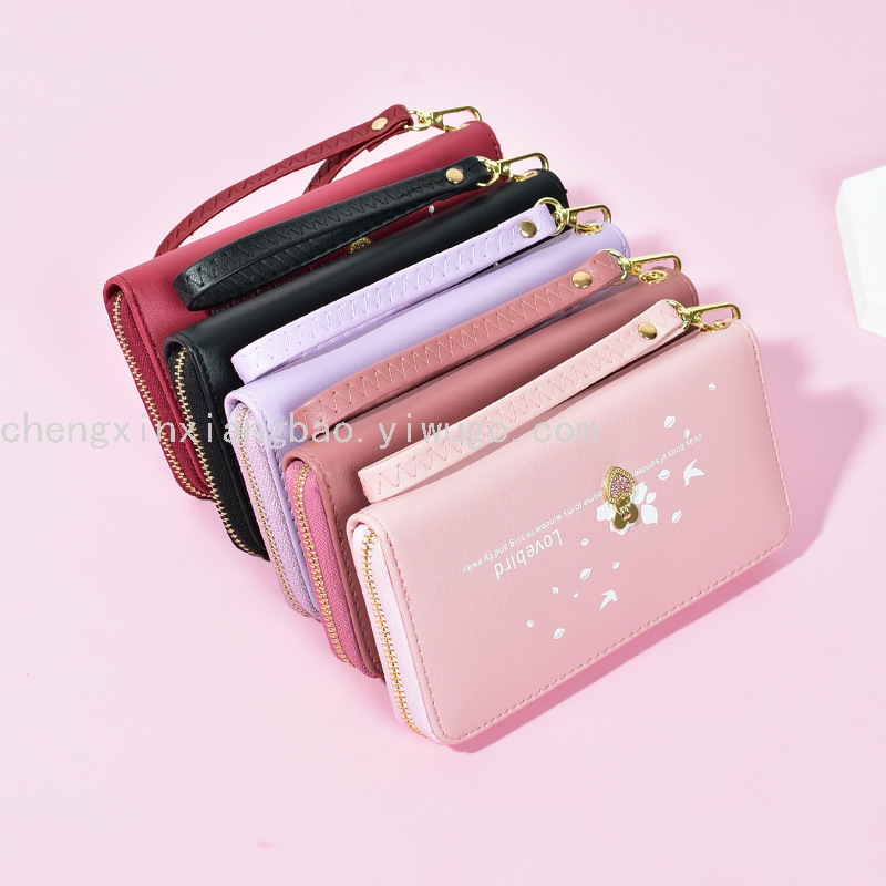 Women's Wallet Single-Pull Love Zipper Wrist Strap Clutch Korean Fashion Large Capacity Mobile Phone Bag