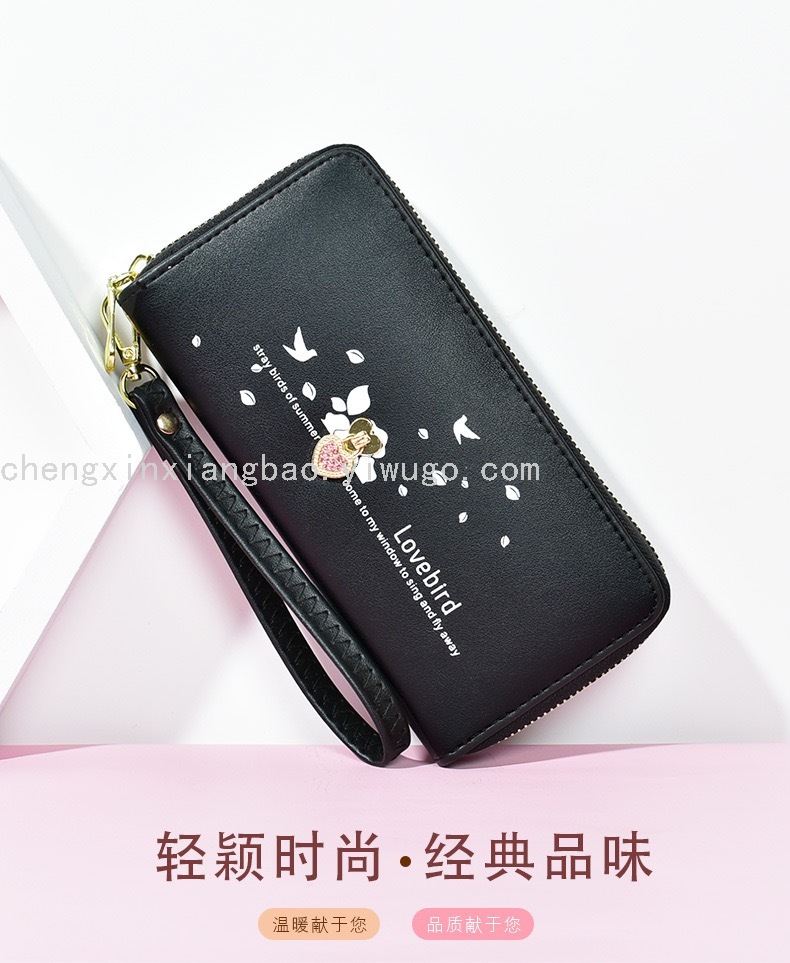 Women's Wallet Single-Pull Love Zipper Wrist Strap Clutch Korean Fashion Large Capacity Mobile Phone Bag