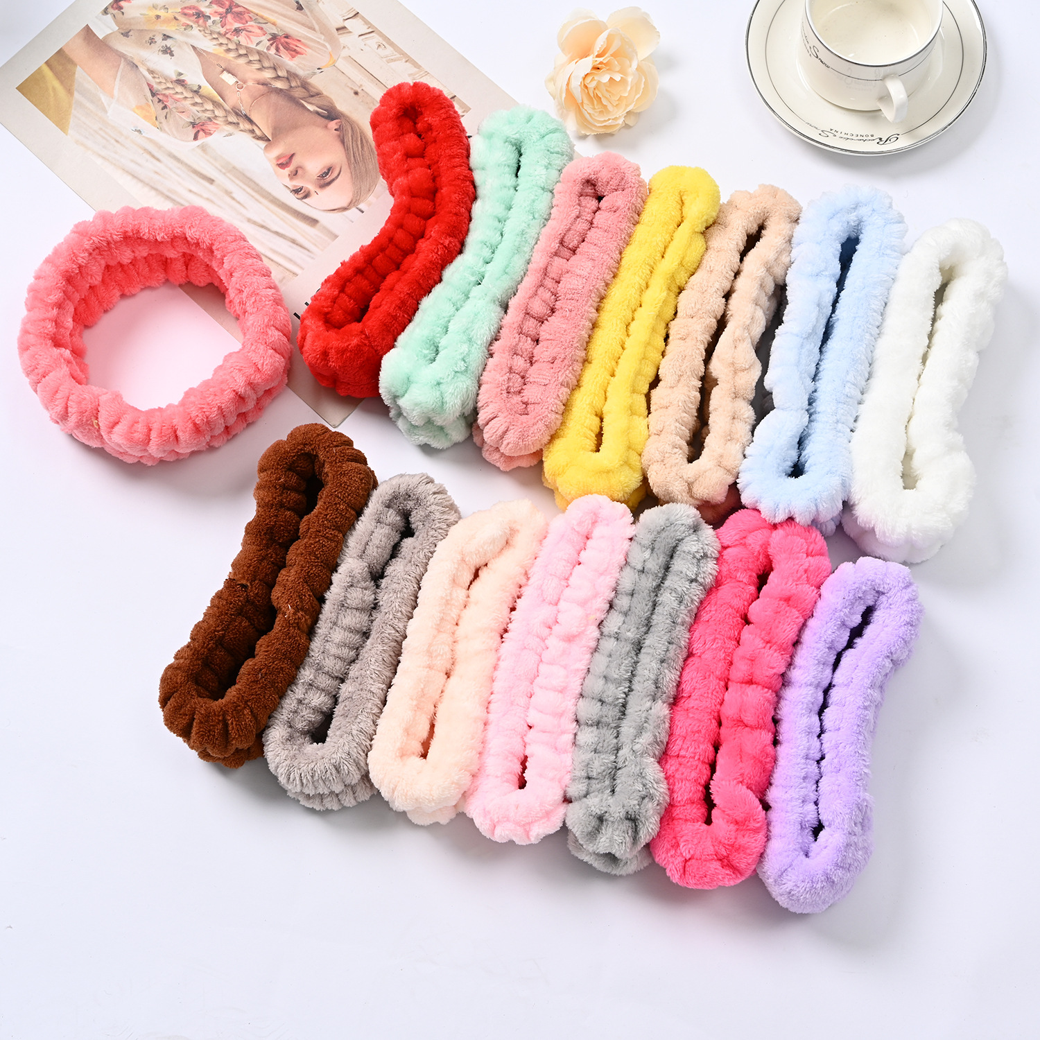 Hundred Hair Bands with Flannel Wrist Headband Accessories Pure Color Hair Ring Sample Customization Processing Semi-Finished Products Hair Band