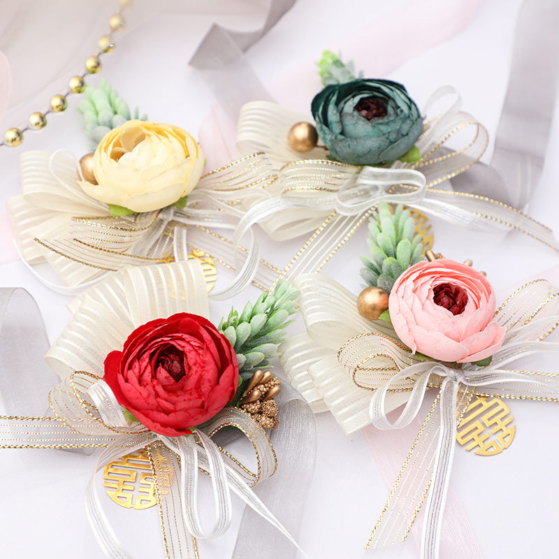 Wedding and Wedding Celebration Supplies Bride Wrist Flower Bridesmaid Group Korean Bracelet Wedding Fabric Simulation Sisters Group Handed Flower