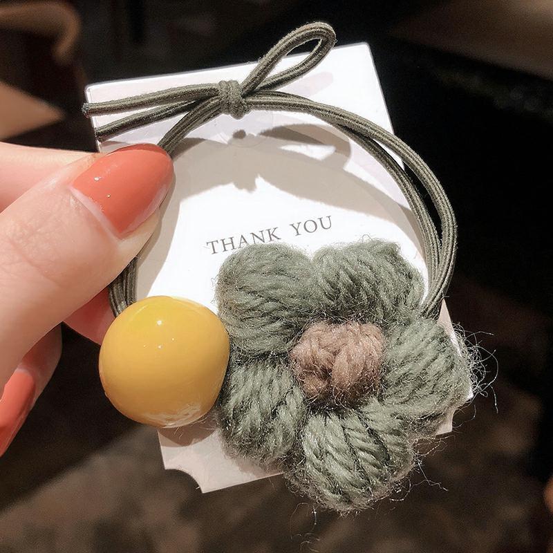 New Autumn and Winter Hair Band Korean Hair Accessories Wool Flowers Rubber Band Set Simple Hair Ring Head Rope Korean Style Headdress Flower