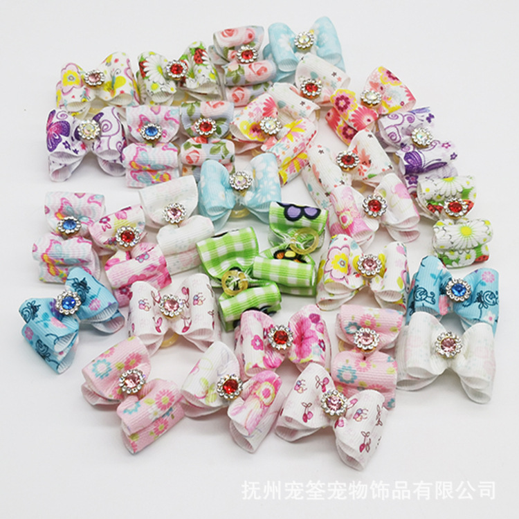 Headdress Pet Supplies Dog Printing Flowers Print Bow Rubber Hand with Flower Style Maltese Yorkshire Teddy