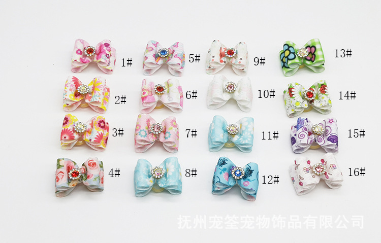 Headdress Pet Supplies Dog Printing Flowers Print Bow Rubber Hand with Flower Style Maltese Yorkshire Teddy