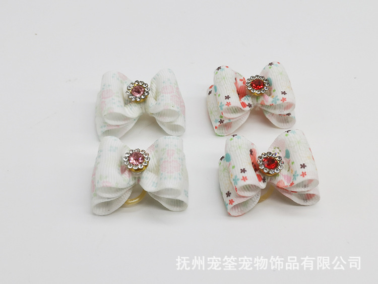 Headdress Pet Supplies Dog Printing Flowers Print Bow Rubber Hand with Flower Style Maltese Yorkshire Teddy