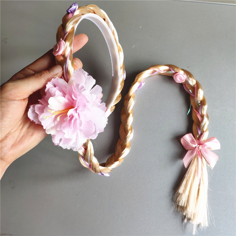Children&#039;s Wig Braid Long Hair Princess Flowers Braid Headband Girls Korean Hair Accessories Baby House Playing Headdress