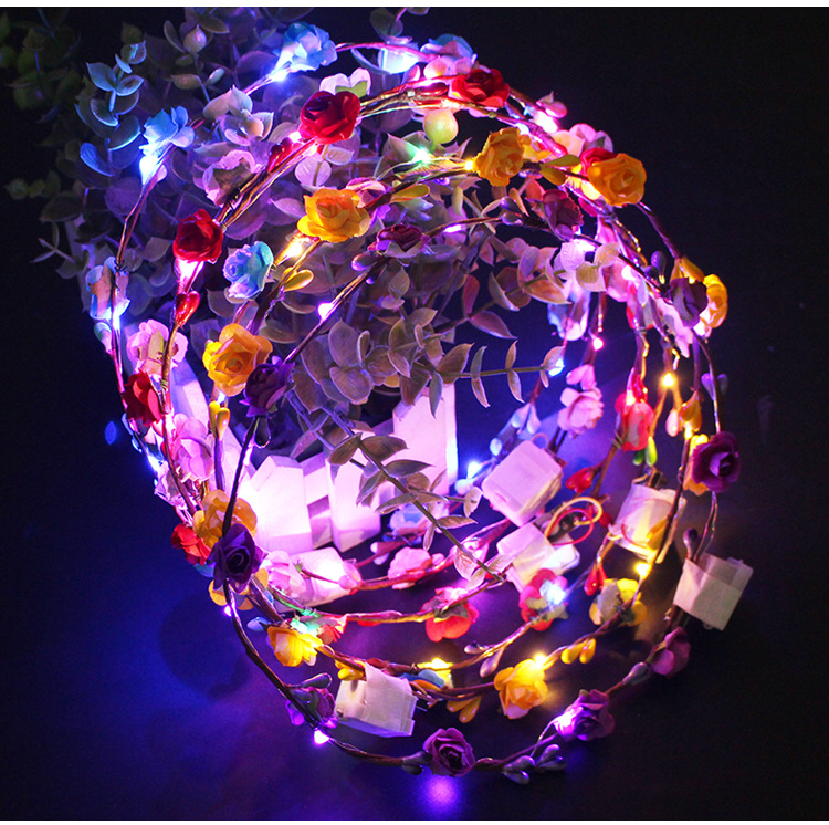 Stall Hot Sale Luminous Garland Ten Lights Ten Flowers Glowing Headdress Green Leaf Rattan Tourist Attractions Novelty Toys