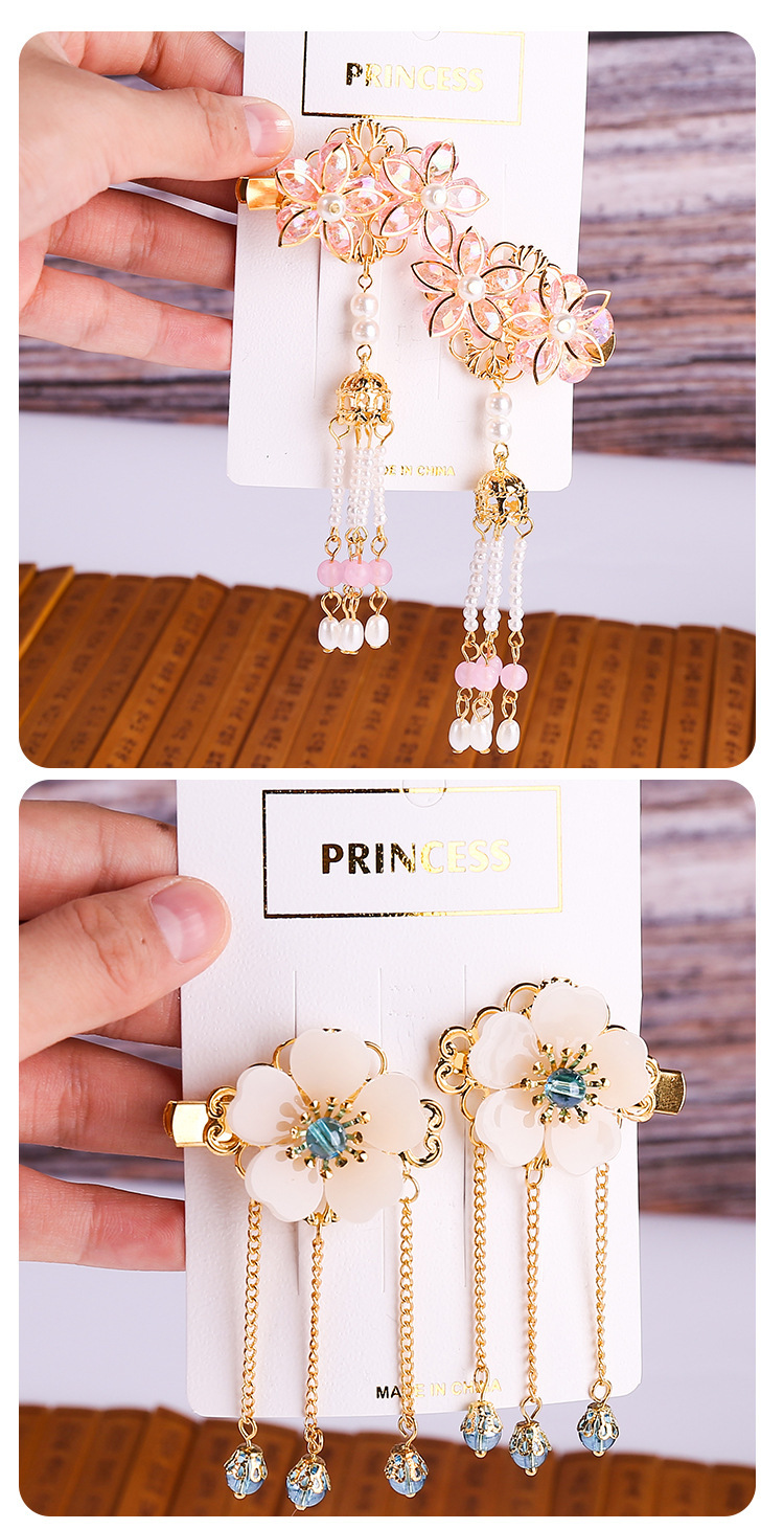 Princess Costume Barrettes Vintage Accessories Hair Accessories Ancient Style Han Chinese Clothing Headdress Flowers Girl Heart a Pair of Hairclips Hair Accessories