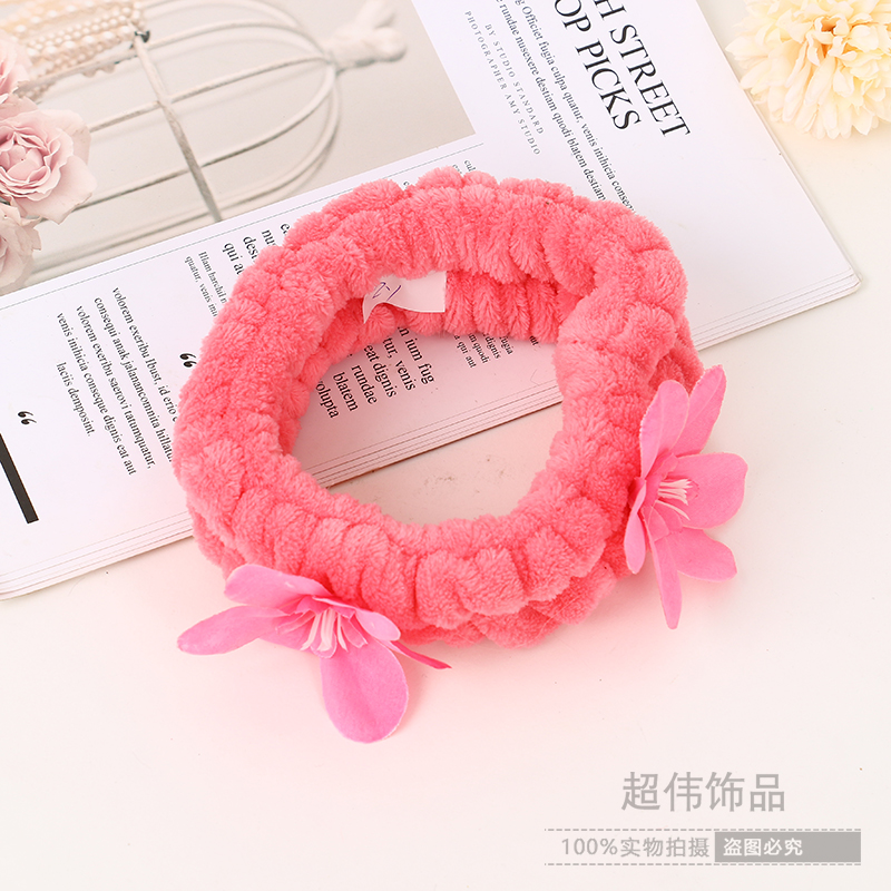 Japanese Korean Cartoon Cute Flowers Hair Band Makeup Selling Cute Face Wash Hair Bands Elastic Wide-Edged Headdress Factory Wholesale