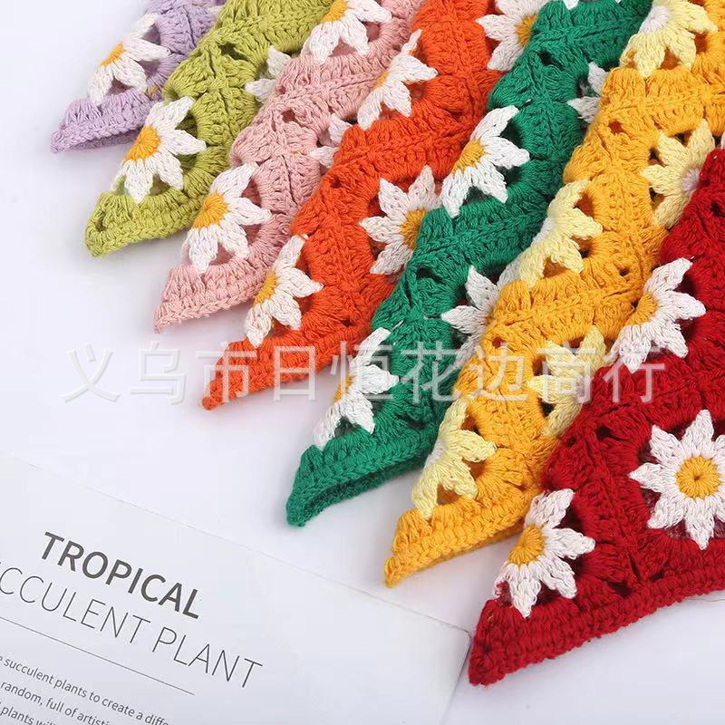 Tether Triangular Binder Headband Flowers Daisies Handmade Triangular Binder Cotton Shawl Clothing Decorative Headdress