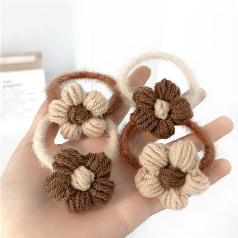 Flower Milk Tea Coffee Color Series Wool Flowers Headband Good-looking Fairy Hair Ring Fashion All-Match Highly Elastic Hair Rope Headdress Flower Milk Tea Coffee Color Series Wool Flowers Headband Good-looking Fairy Hair Ring Fashion All-Match Highly Elastic Hair Rope Headdress